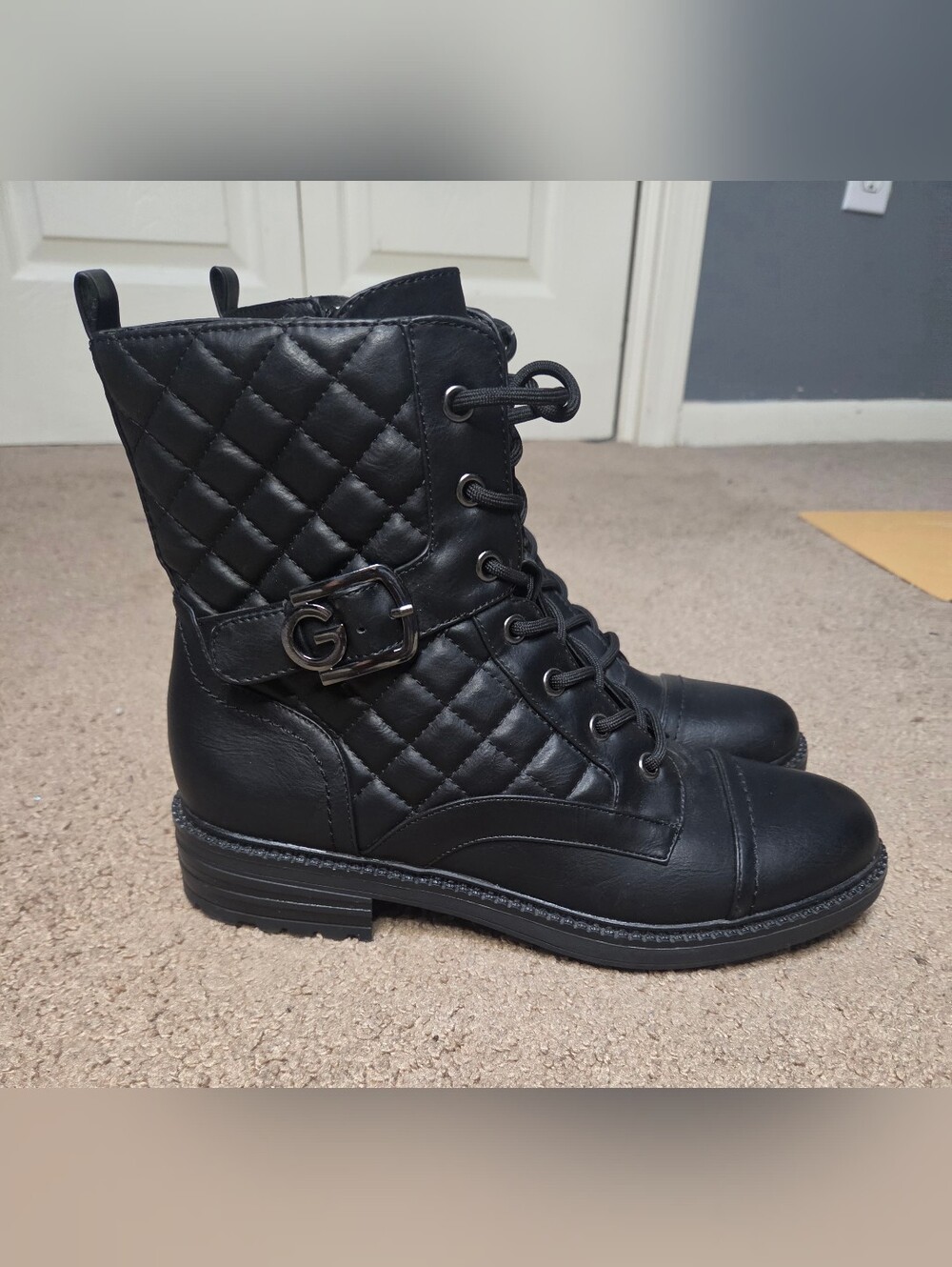 GBG Los Angeles Quilted Lace-Up Combat Boots - Black